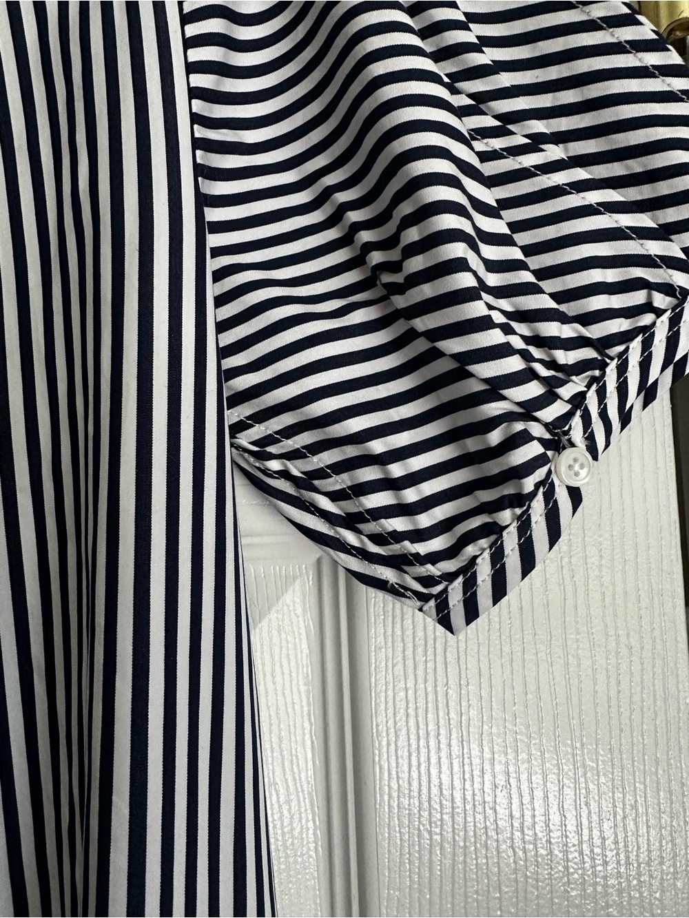 J. Crew Navy and White Striped Collarless Shirt - Picture 6 of 7